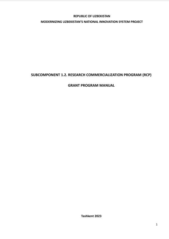 RESEARCH COMMERCIALIZATION PROGRAM (RCP) GRANT PROGRAM MANUAL
